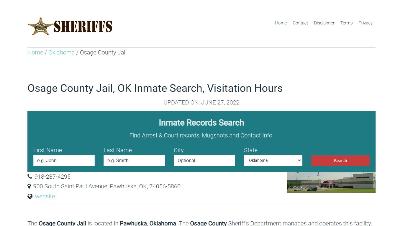 Osage County Jail Inmate Search, Visitation, Phone no ...